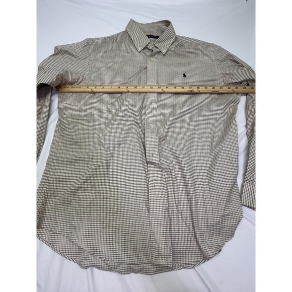 Ralph Lauren Shirt Mens  Large Brown Micro Grid Check Button Up Preppy Blue Pony - Picture 8 of 10